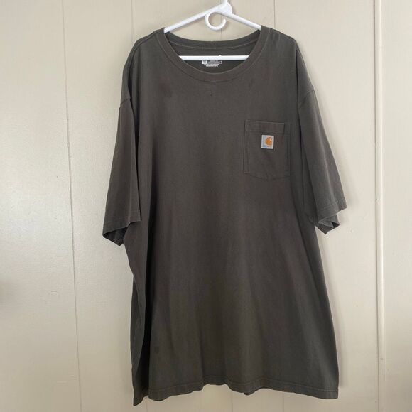 Carhartt Short Sleeve Pocket Tee – Men’s 3XL Tall Workwear T-Shirt Brown/Charcoa - Picture 2 of 13